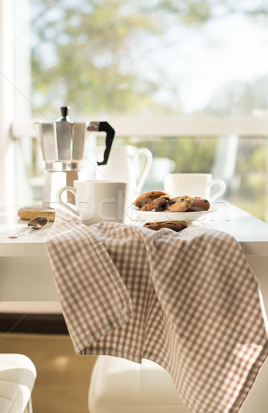 Wcześnie rano francuski domu śniadanie kawy cookie Zdjęcia stock © manera