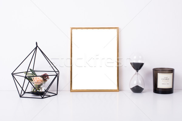 Arany keret vázlat fehér fal lakberendezés Stock fotó © manera