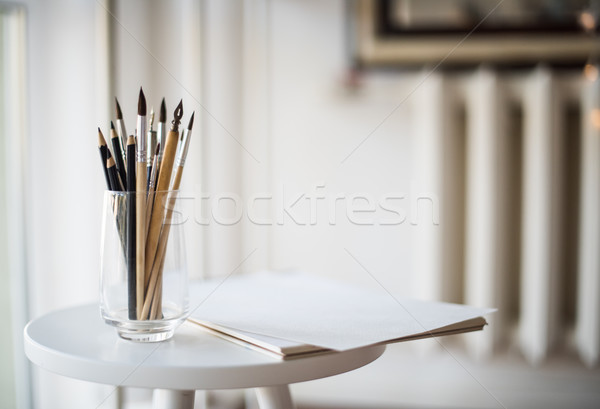 Creative workspace художественный краской бумаги чистой Сток-фото © manera
