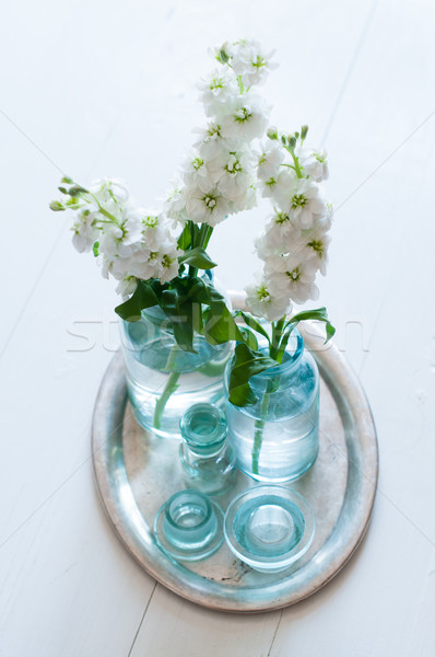Retro home decoratie witte bloemen vintage Stockfoto © manera
