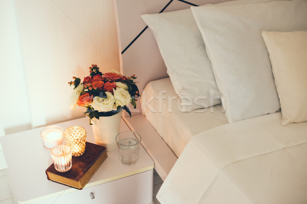 Bedside table decor with candles Stock photo © manera