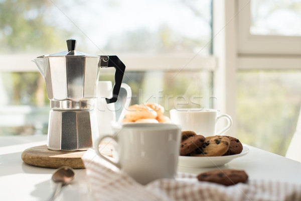 Stock photo: Early morning french home breakfast with coffee