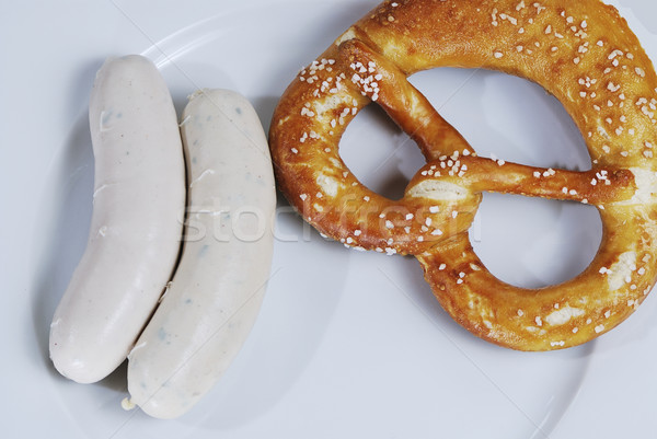 Geleneksel kahvaltı dana eti sosis tuzlu kraker beyaz Stok fotoğraf © manfredxy