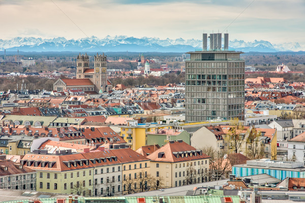 şehir Münih dağ binalar dağlar Stok fotoğraf © manfredxy
