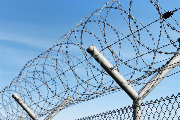 Filo spinato cielo blu metal sicurezza recinzione carcere Foto d'archivio © manfredxy