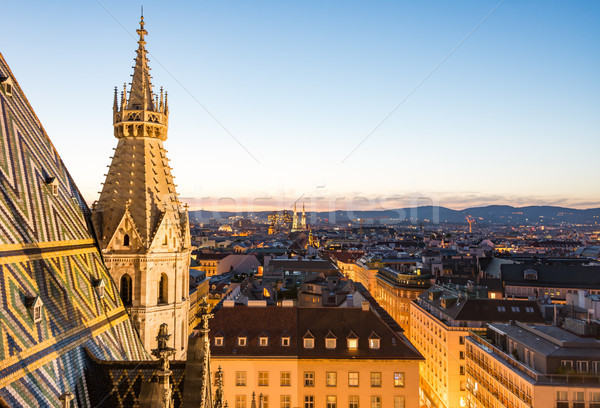 Stephansdom cathedral and aerial view over Vienna at night Stock photo © manfredxy