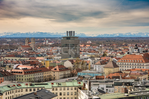Zdjęcia stock: Widok · z · lotu · ptaka · miasta · Monachium · górskich · budynków · góry