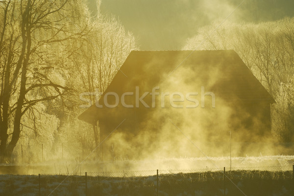 Tajemnicy domu mglisty zimą rano stary dom Zdjęcia stock © manfredxy
