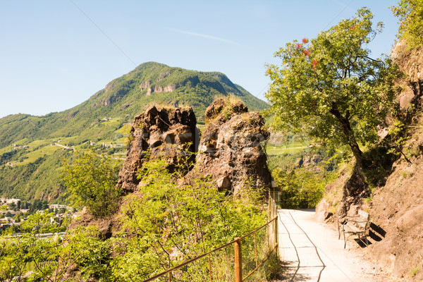 [[stock_photo]]: Roches · montagne · banc · colline · paysages