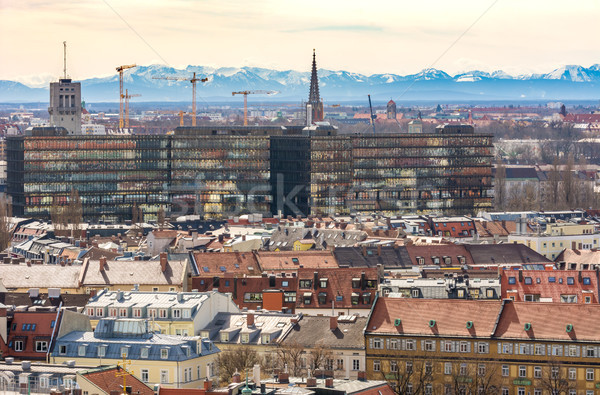 Légifelvétel város München ház épületek hegyek Stock fotó © manfredxy