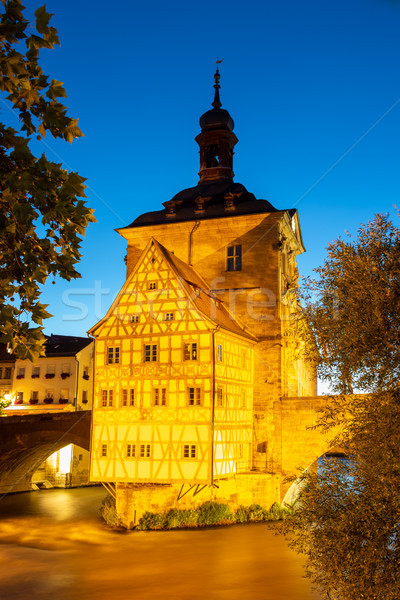 Illuminated historic town hall of Bamberg Stock photo © manfredxy