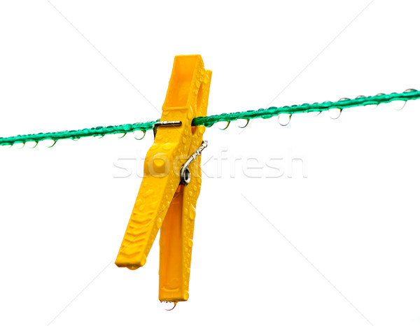 Foto stock: Molhado · amarelo · prendedor · de · roupa · lavagem · linha · verde