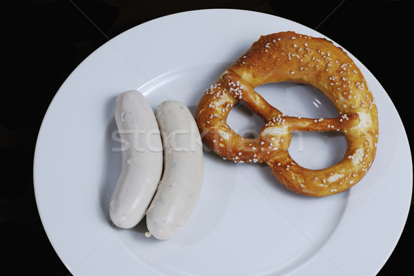 Cielęcina kiełbasa tradycyjny śniadanie precel biały Zdjęcia stock © manfredxy