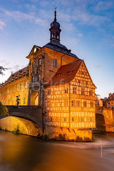 Illuminated historic town hall of Bamberg Stock photo © manfredxy