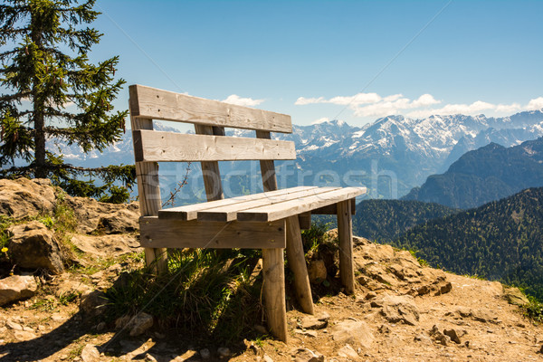 Empty wooden bench in the bavarian alps Stock photo © manfredxy