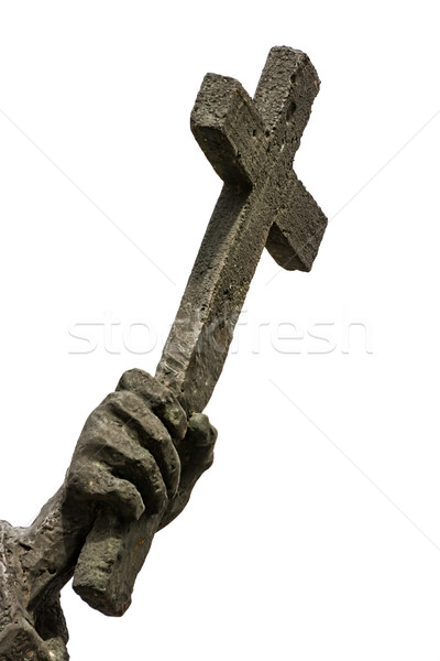 Kéz tart vasaló kereszt vallásos szimbólum Stock fotó © manfredxy