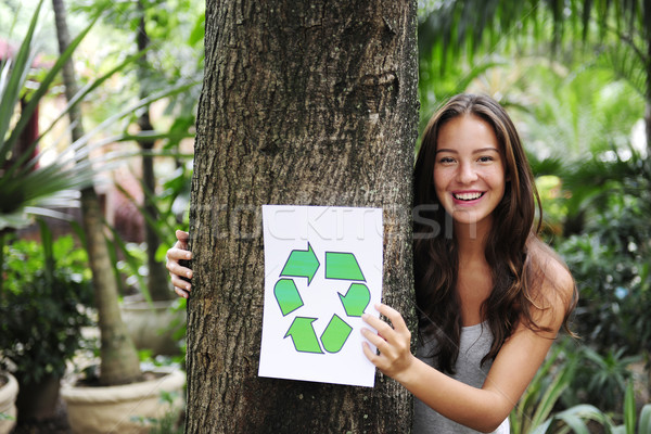 рециркуляции женщину лес Recycle знак Сток-фото © mangostock