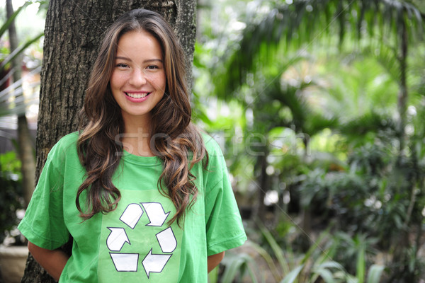 environmental activist  in the forest wearing recycle t-shirt Stock photo © mangostock