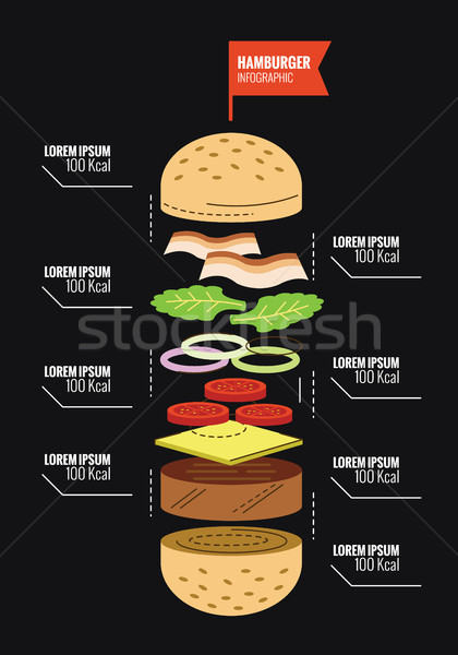 Stockfoto: Hamburger · bestanddeel · calorie · info · graphics · dun