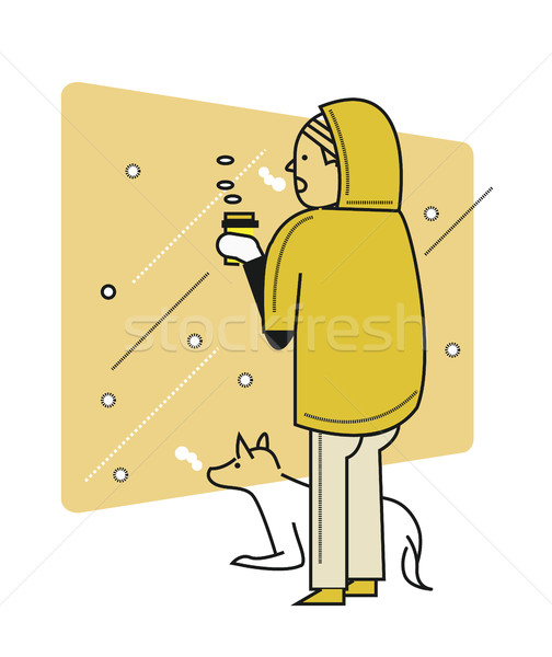 Man with a dog looking outside, snow scene, cold weather. Stock photo © mangsaab