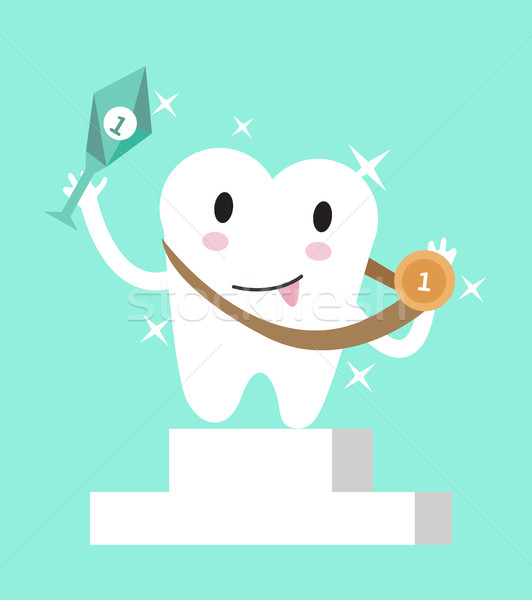 Tooth celebrating the victory. showing trophy and gold medal.  Stock photo © mangsaab