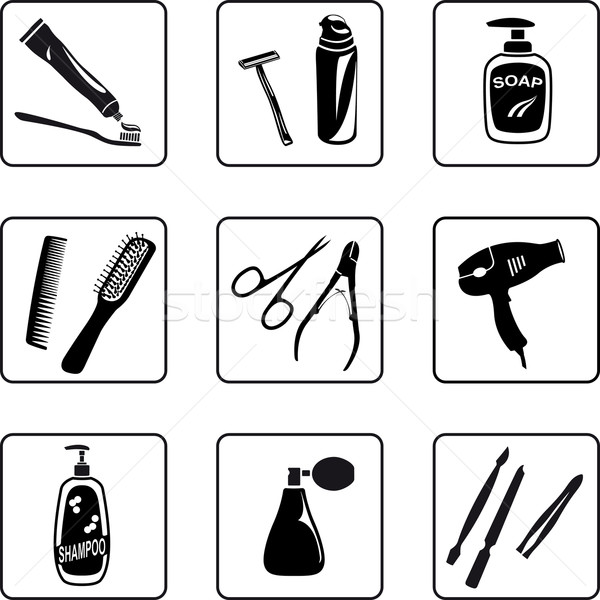 Higiene personal objetos blanco negro siluetas salud belleza Foto stock © mannaggia