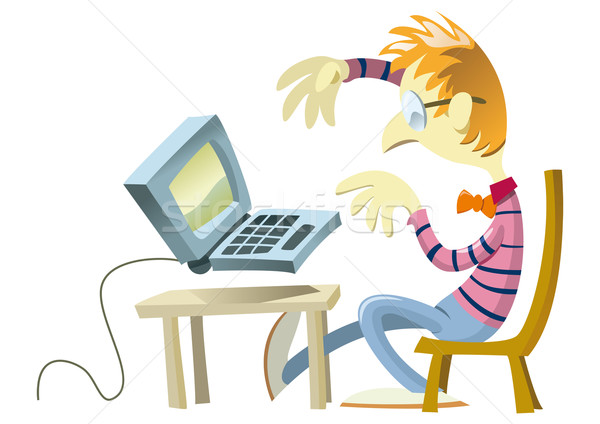 Stréber fiatal ül számítógép iroda monitor Stock fotó © mannaggia