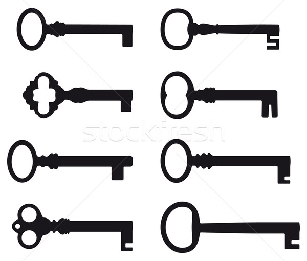 Nyolc öreg kulcsok szett fekete sziluettek Stock fotó © mannaggia