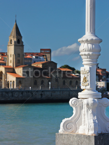 lamppost, sea and church Stock photo © Marcogovel