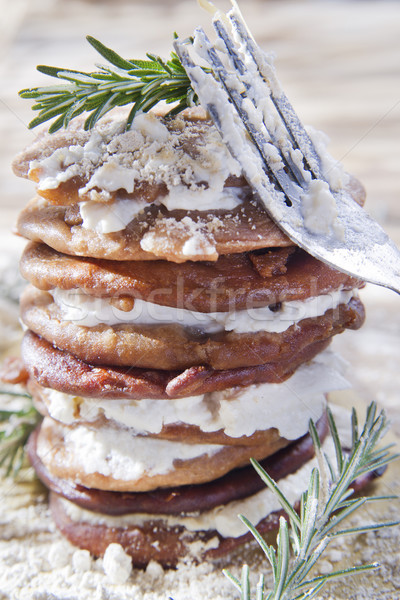 Chestnut flour pancakes with cottage cheese Stock photo © marcoguidiph