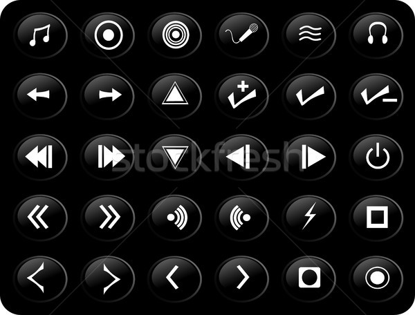 Preto e branco mídia botões conjunto internet Foto stock © marcopolo9442