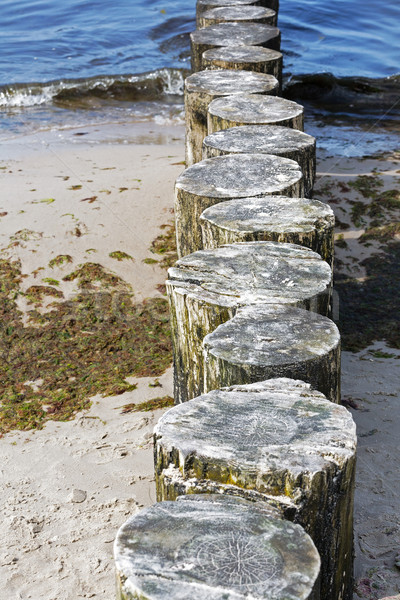 Breakwaters on the beach in Kolobrzeg Stock photo © marekusz