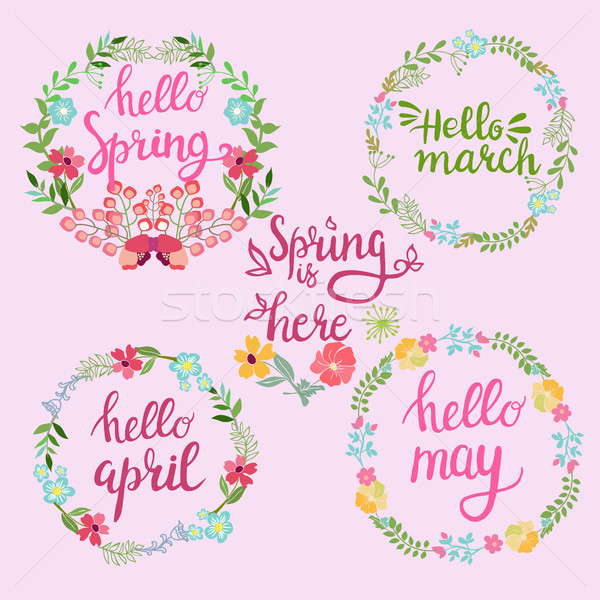 Hand drawn spring wreaths with text Hello spring, march, April,  Stock photo © Margolana