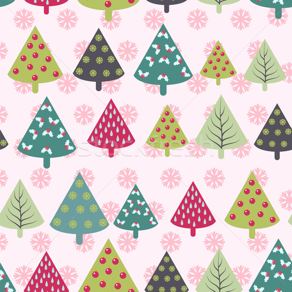 seamless Christmas pattern -  Xmas trees and snowflakes Stock photo © Margolana