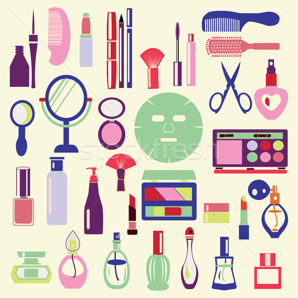 Vektor ikon gyűjtemény smink szépség tárgyak szimbólumok Stock fotó © Margolana
