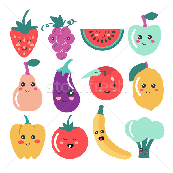 Cute kawaii фрукты растительное иконки вектора Сток-фото © Margolana