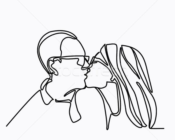 Vector continuous line drawing of kissing couple. A man kisses a Stock photo © Margolana