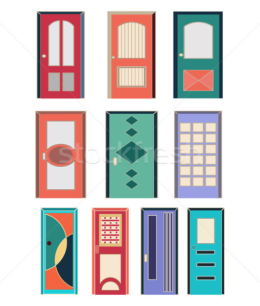 Stock fotó: Gyűjtemény · színes · elöl · ajtók · vektor · házak