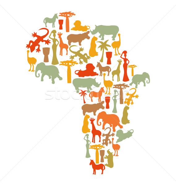 Foto d'archivio: Mappa · africa · african · simboli · silhouette · vettore