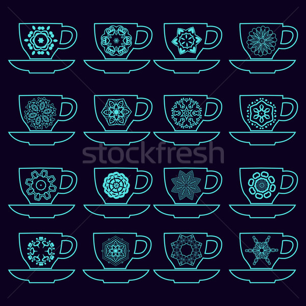 et of collection cups with mandalas ornament Stock photo © Margolana