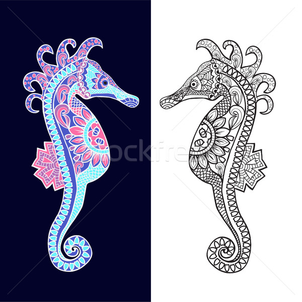 декоративный морем лошади стиль вектора книжка-раскраска Сток-фото © Margolana