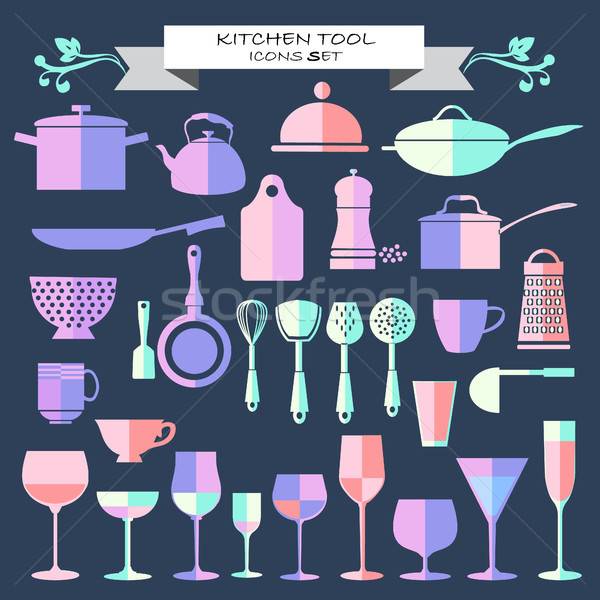 Kitchen ware and restaurant, glassware icons set Stock photo © Margolana
