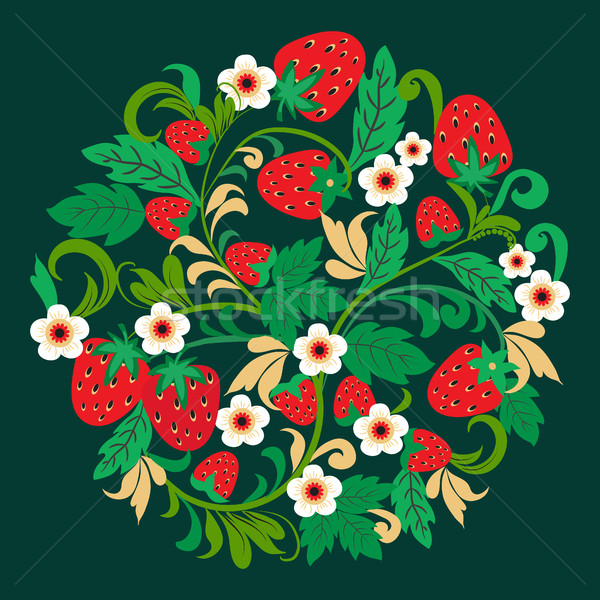 Khokhloma  pattern strawberries and flower. Stock photo © Margolana