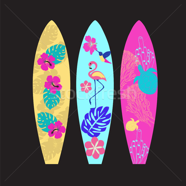 Set of Surfboards isolated on black background. Stock photo © Margolana