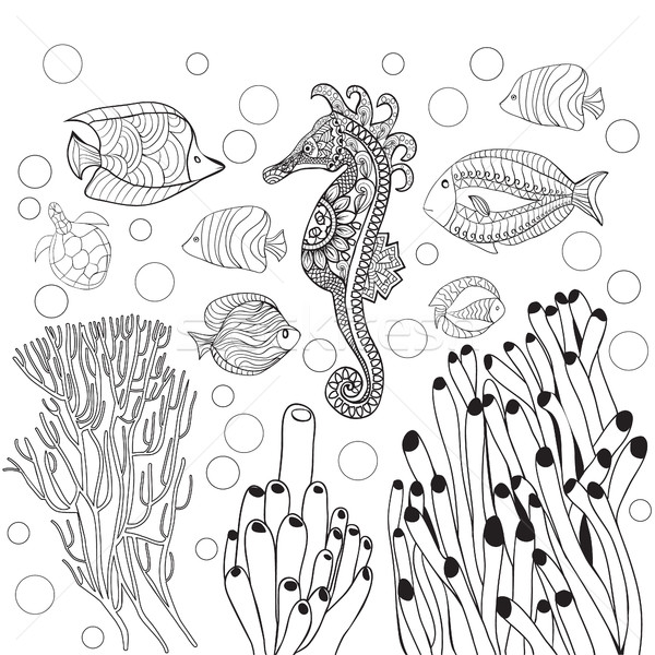 Underwater World Sea Life Fishes Sea Horse Vector