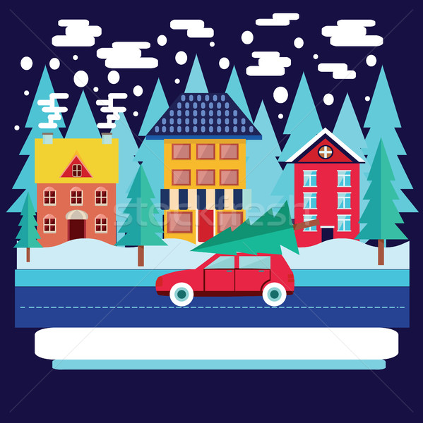 Winter city landscape with firs in flat style.  Stock photo © Margolana
