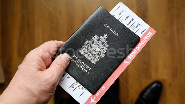 Persons hand holding a passport of Canada Stock photo © Margolana