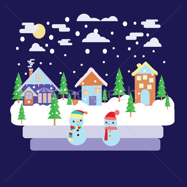 Merry Christmas greeting card design with Winter country night l Stock photo © Margolana