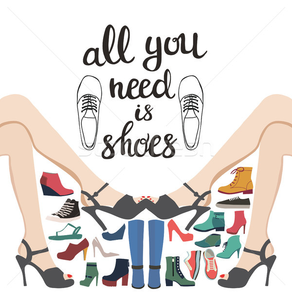 Hand darwn fashion background with collection of shoes and  Lett Stock photo © Margolana