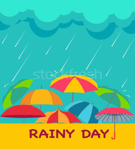 background with clouds, raindrops and umbrellas, Stock photo © Margolana
